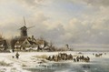 Skaters On A Frozen River Near A A