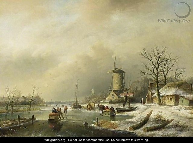Figures With A Horse-Drawn Sledge On A Frozen River - Jan Jacob Coenraad Spohler