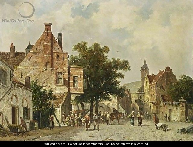 Townspeople On A Square - Adrianus Eversen