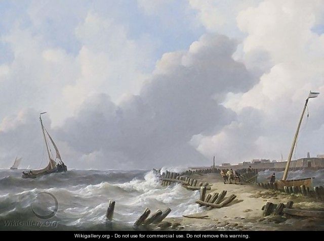 Shipping In Choppy Waters, Dordrecht In The Distance - Johannes Christian Schotel