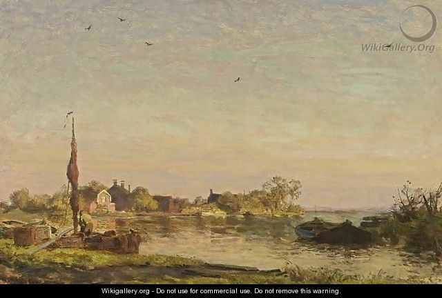 A River Landscape At Sunset - Willem Bastiaan Tholen