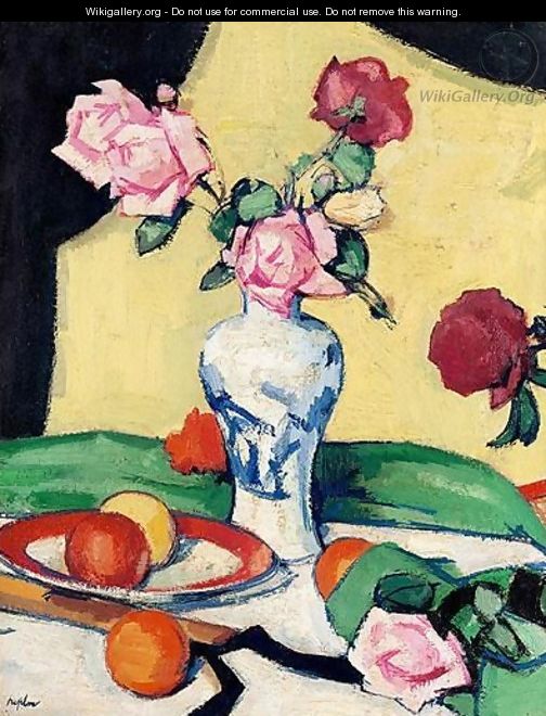 Still Life With Oranges And Roses In An Oriental Vase - Samuel John Peploe