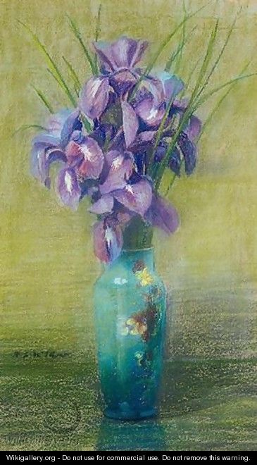 Still Life Of Irises In A Chinese Vase - Patrick William Adam