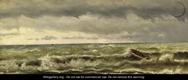 A Rowing Boat On A Choppy Sea - Hendrik Willem Mesdag