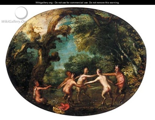 A Wooded Landscape With Satyrs Dancing - (after) Denys Van Alsloot