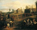 A Market Scene With Peasants Gathered Before The Walls Of A Town - (after) Pietro Domenico Olivero