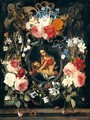 A Still Life Of A Garland Of Flowers With The Virgin And Child Set Within A Stone Cartouche - Christiaan Luyckx