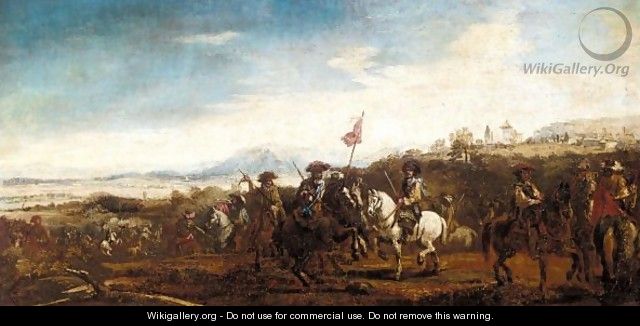 A Cavalry Engagement With A Hilltop Church Beyond - (after) Francesco Simonini