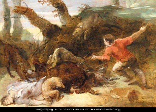 A Boar Hunt - Possibly The Calydonian Boar Hunt - (after) Sir Peter Paul Rubens