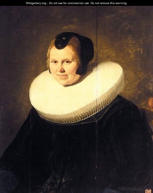 Portrait Of An Elderly Lady, Wearing Black With A Large Ruff, And Black Headress - (after) Dirck Dircksz. Santvoort