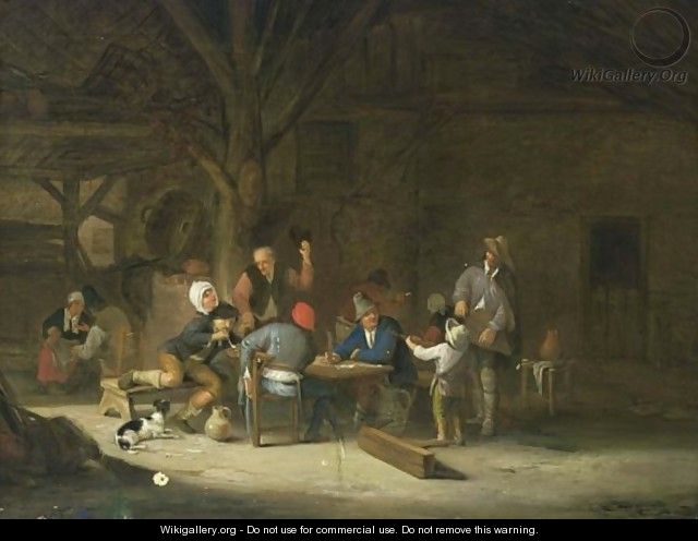A Barn Interior With Peasants Drinking, Smoking And Making Music - Ferdinand de Braekeleer