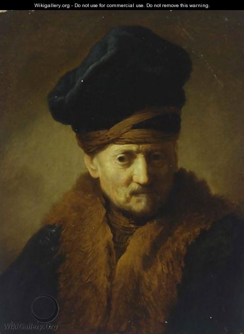 A Portrait Of An Old Man, Bust Length, Wearing A Fur-Lined Coat And A Black Kolpak - (after) Harmenszoon Van Rijn Rembrandt