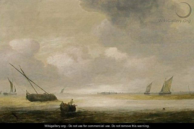 Shipping In A Calm With A Fishing Boat In The Foreground, And A Fortified Harbour In The Background - Hendrik van Anthonissen