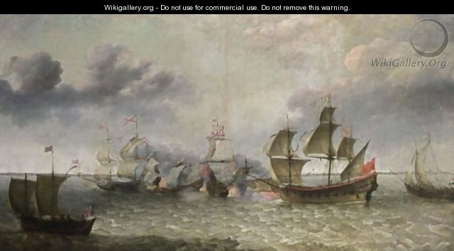 A Battle Scene At Sea Between The Spanish And Dutch Fleet - (after) Abraham Willaerts