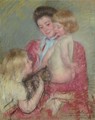 Reine Lefebvre With Blond Baby And Sara Holding A Cat (Maternite) - Mary Cassatt