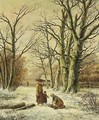 Women Gathering Wood In A Winter Landscape - Hendrik Barend Koekkoek