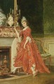 An Elegant Lady And Her Dog By A Fire Place - Joseph Bles