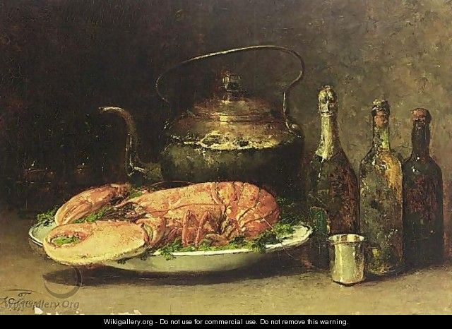 A Still Life With A Lobster - Guillaume-Romain Fouace