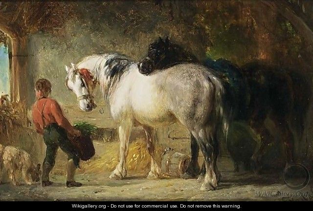 A Groom Tending The Horses - Pieter Frederik Van Os Dutch