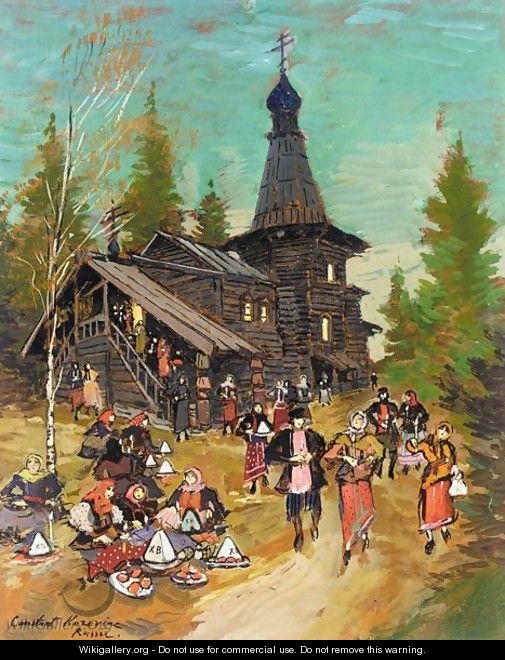 Easter Celebrations By The Village Church - Konstantin Alexeievitch Korovin