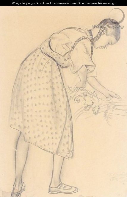 Young Girl Arranging Flowers - Boris Kustodiev