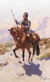 Lone Caucasian Warrior On Horseback - Franz Roubaud