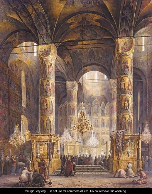 The Interior Of The Uspensky Cathedral, Moscow - Alexander Khristoforovich Kolb