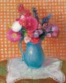Flowers With Checkered Background - William Glackens