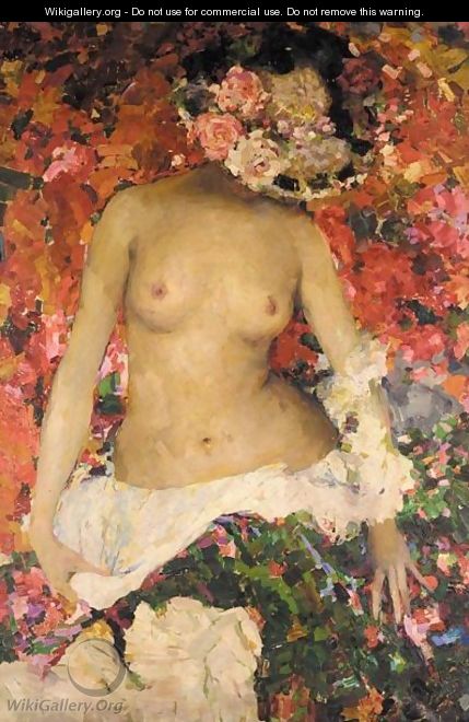 Nude Lady In Floral Hat - Philip Andreevich Maliavin