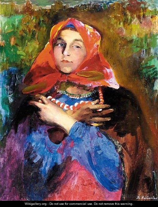 Russian Beauty With Beads And Scarf - Philip Andreevich Maliavin