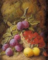 Still Life Of Apples, Plums And Strawberries In Basket - George Clare
