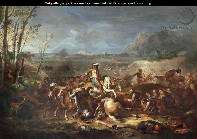 Scene De Bataille Avec Louis XIV A Cheval - Joseph Parrocel