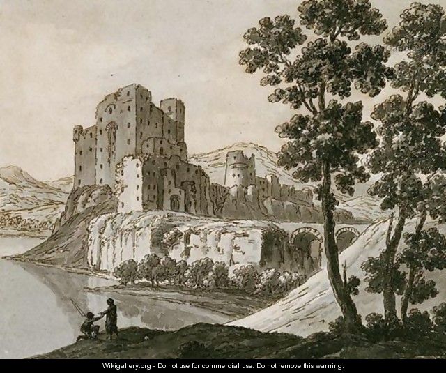 A Ruined Castle By A Lake - Robert Adam
