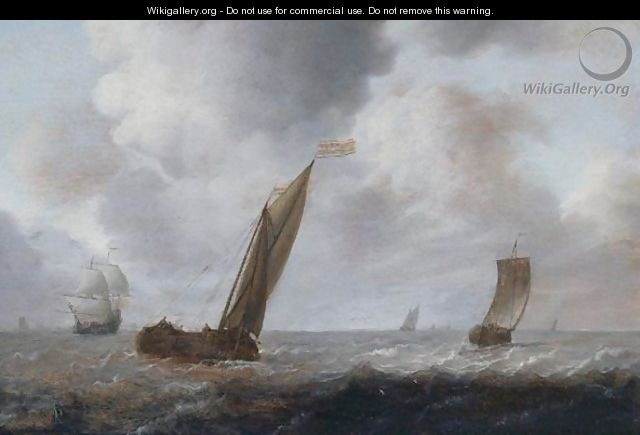 Fishing Boats And Other Vessels Offshore In A Choppy Sea - Simon De Vlieger