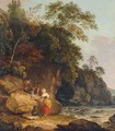 A View In Suffolk With Figures In The Foreground By A Stream - Richard Corbould