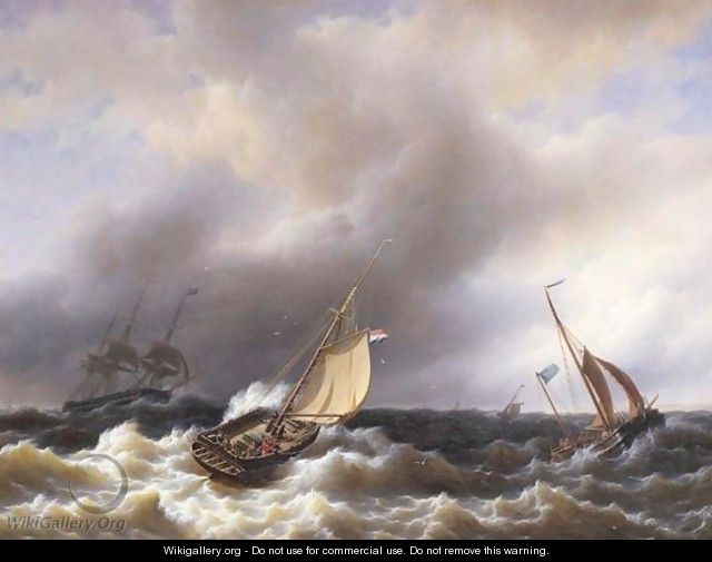 Sailing Vessels In Rough Seas - Petrus Jan Schotel