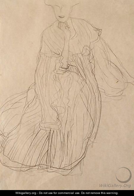Study For The Portrait Of Adele Bloch-Bauer Seated, From The Front, Her Right Hand Supporting Her Chin - Gustav Klimt