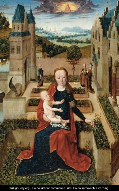 The Virgin Seated On A Low Wall Picking A Flower For The Christ Child, Saint Agnes, Saint Dorothea And Another Female Saint - Italian Unknown Master