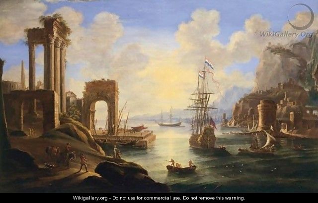 The Unloading Of A Ship In An Imaginary Port - Orazio Grevenbroeck
