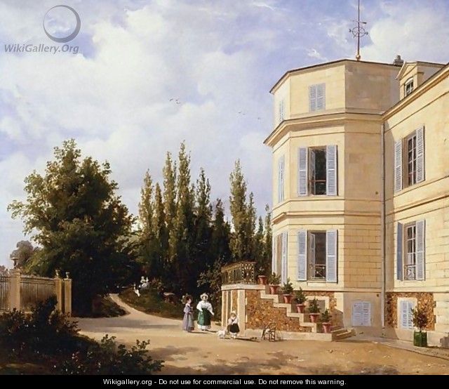 Young Women And A Girl In Front Of A House - Francois Antoine Leon Fleury