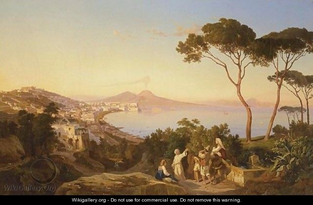 View Of Naples From Posillipo With Mount Vesuvius Beyond - Karl Wilhelm Gotzloff