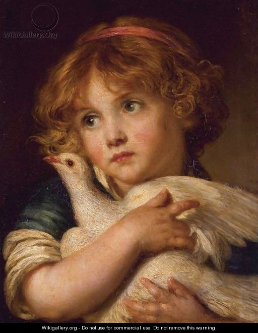 A Young Girl Holding A Dove - (after) Greuze, Jean Baptiste