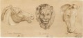 Three Studies Two Horses' Heads And A Lion's Head, Silhouetted And Mounted Together - North-Italian School