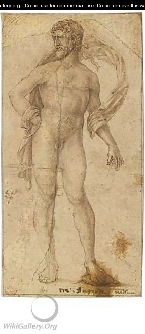 A Standing Male Nude, One Foot On A Turtle - Milanese School