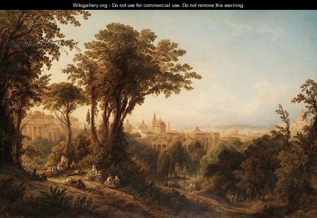 A View Of Rome, With Peasants Resting By Trees In The Foreground - Friedrich Horner