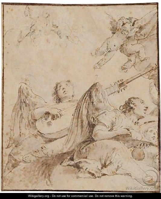Angels Among Clouds Making Music - (after) Giovanni Battista Tiepolo