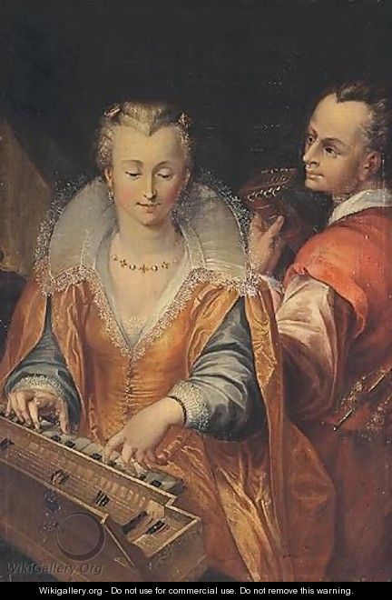 The Sense Of Hearing - Interior With A Woman And Man Playing Music - (after) Hendrick Goltzius