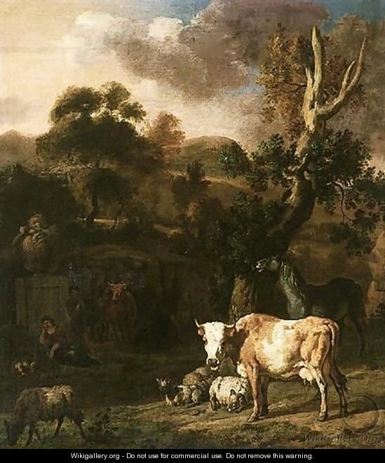 A Pastoral Scene In An Italianate Landscape - Dirk van Bergen