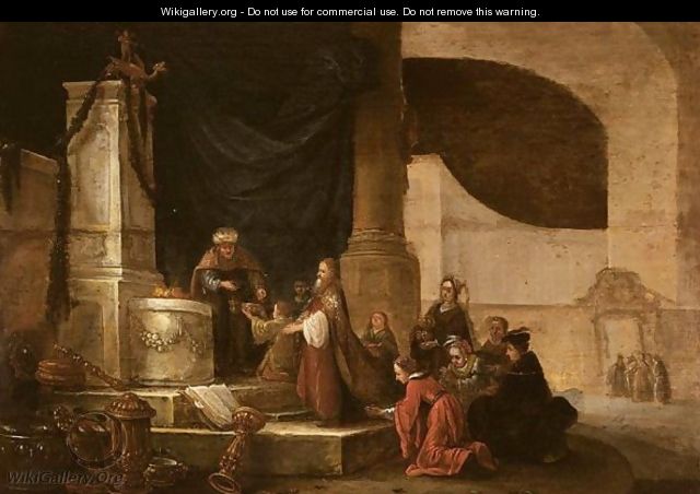 Figures Offering A Sacrifice In A Temple - Jacob Willemsz de Wet the Elder