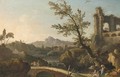 An Italianate River Landscape With Ruins, Travellers And Washerwomen - (after) Nicolas-Jacques Julliard